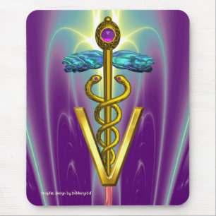 Mousepad SÍMBOLO VETERINÁRIO do CADUCEUS DOURADO/verde ro