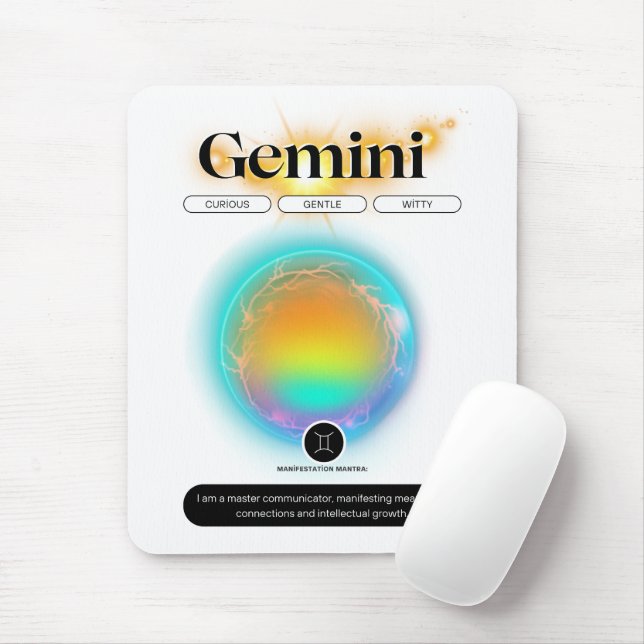 Mousepad Símbolo Zodiac Moderno Gemini Cita Elemento Ar (Com mouse)