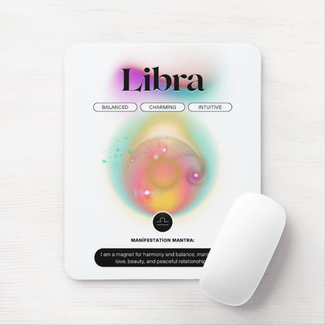 Mousepad Símbolo Zodiano Moderno Libra Cita Elemento Aéreo (Com mouse)