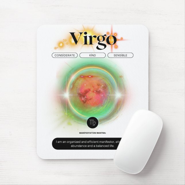 Mousepad Símbolo Zodiano Moderno Virgo Citação Elemento da  (Com mouse)