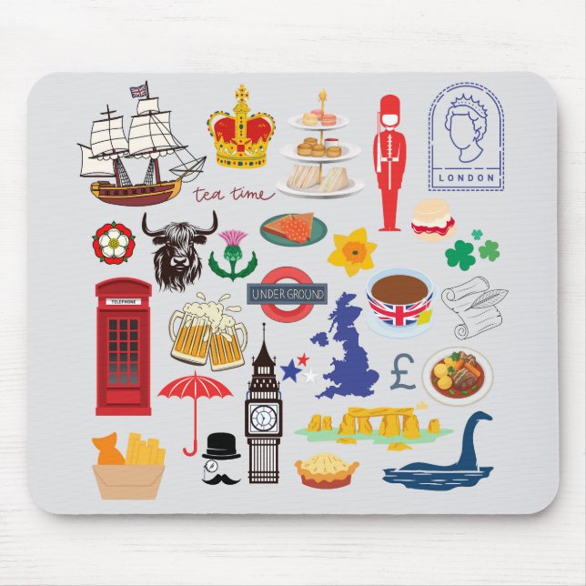 Mousepad Símbolos britânicos do Reino Unido (Frente)