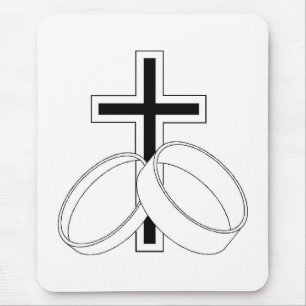 Mousepad Símbolos de Casamento Religioso Entre Anéis de C