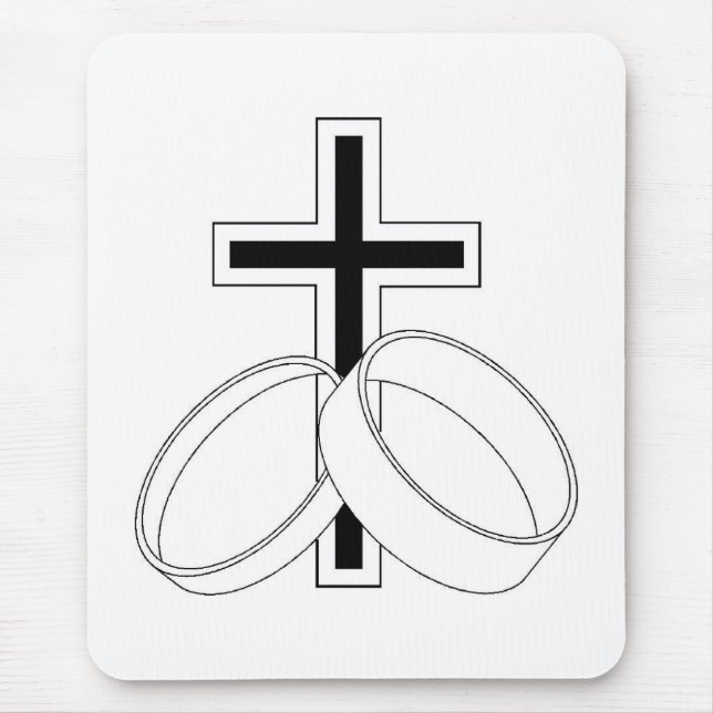 Mousepad Símbolos de Casamento Religioso Entre Anéis de Cas (Frente)