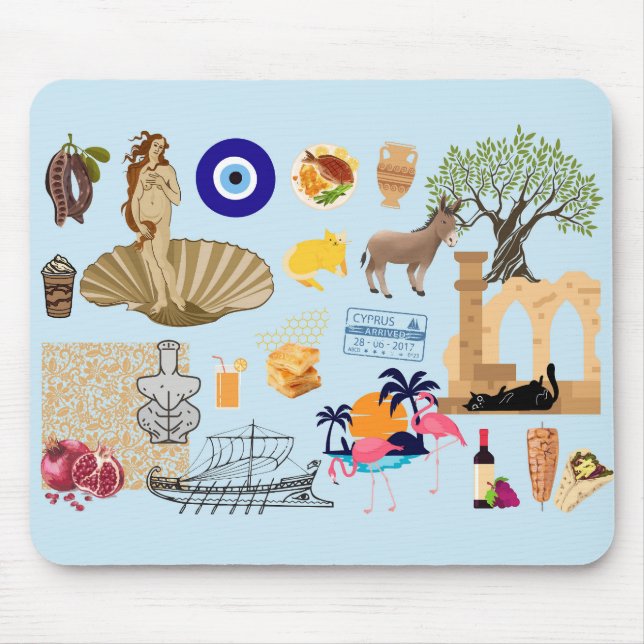 Mousepad Símbolos de Chipre Amantes de Viagens (Frente)