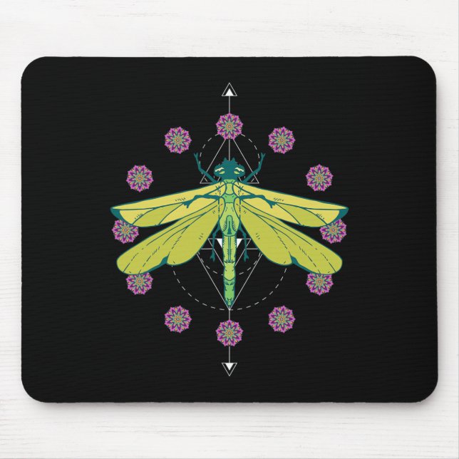 Mousepad Símbolos de Libélula Magia Mandala Inseto (Frente)
