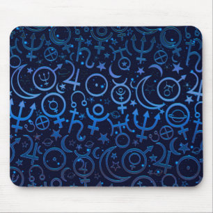 Mousepad Símbolos Planetários Azuis Universo Místico Planet