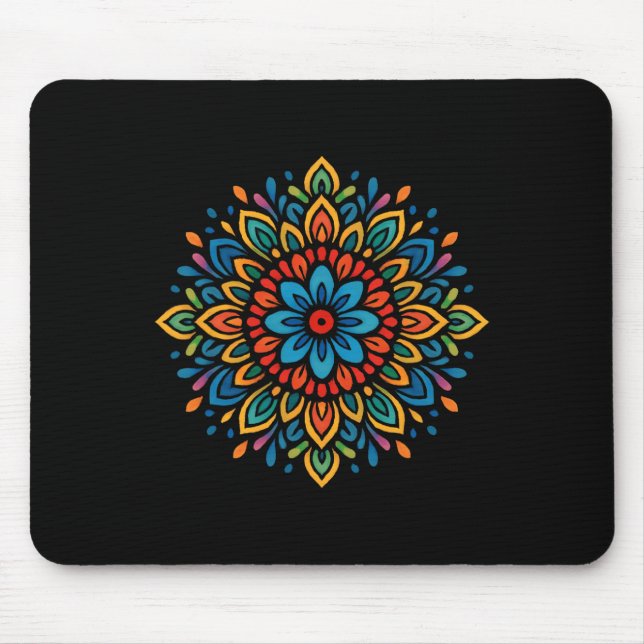 Mousepad Simetria de Flor de Mandala Colorida (Frente)