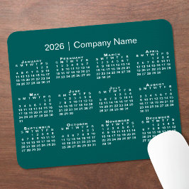 Mousepad Simple 2026 Calendar Company Name on Blue-Green