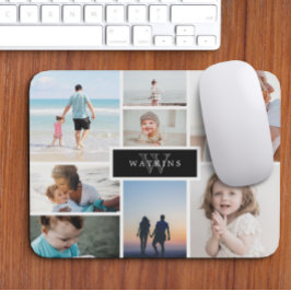 Mousepad Simple Family Photo Collage & Black Monogram