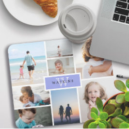 Mousepad Simple Family Photo Collage & Purple Monogram