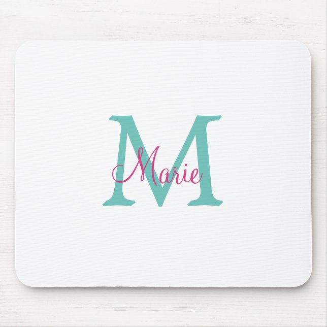Mousepad simple minimal add name monogram green pink blue t (Frente)