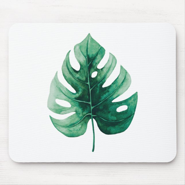 Mousepad Simple Tropical Watercolor Green Leaf (Frente)