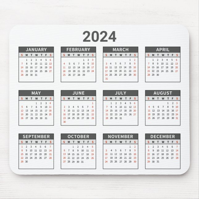 Mousepad Simples 2024 Anos No Resumo Cinza E Calendário Bra (Frente)