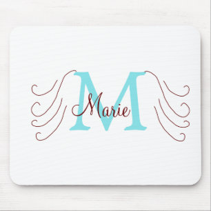 Mousepad simples adicione nome monograma rosa vermelho al