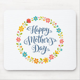 Mousepad Simples Calligrafia Floral do Dia das Mães Feliz