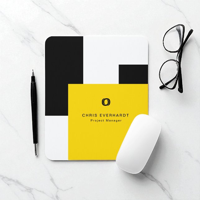 Mousepad Simples Cor Moderna Bloco Amarelo Branco e Preto (Criador carregado)