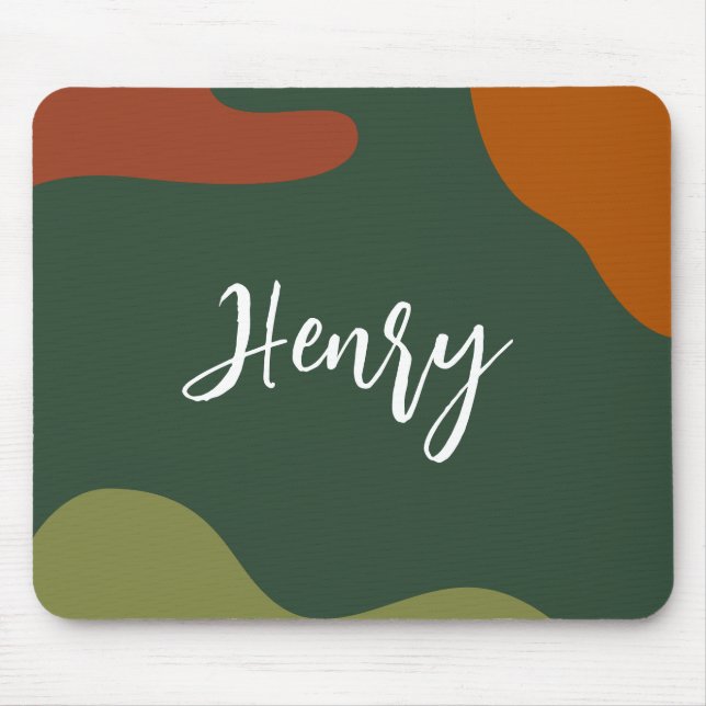 Mousepad Simples e elegante Script Monograma verde e castan (Frente)