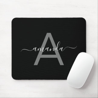 Mousepad Simples Elegante Adicione Seu Nome E Preto Monogra