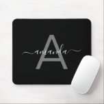 Mousepad Simples Elegante Adicione seu Nome & Monograma Pre<br><div class="desc">Simples Elegante Adicione seu Nome & Monograma Preto Mousepad.</div>