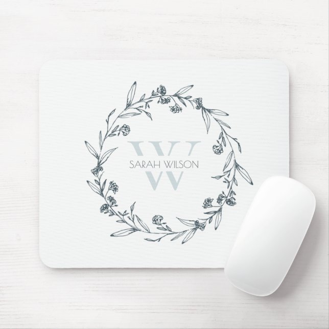 Mousepad Simples Elegante Floral Laurel Wreath Monograma (Com mouse)