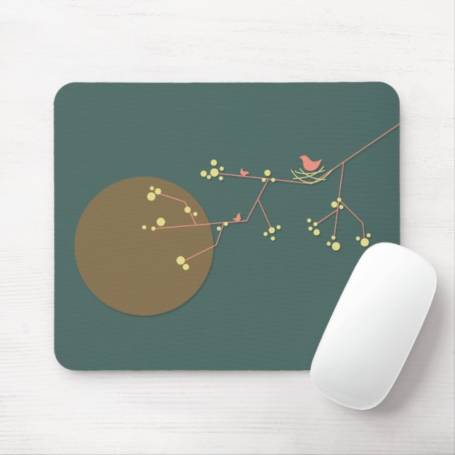 Mousepad Simples Minimalistas Aves Aninhando & Família (Com mouse)