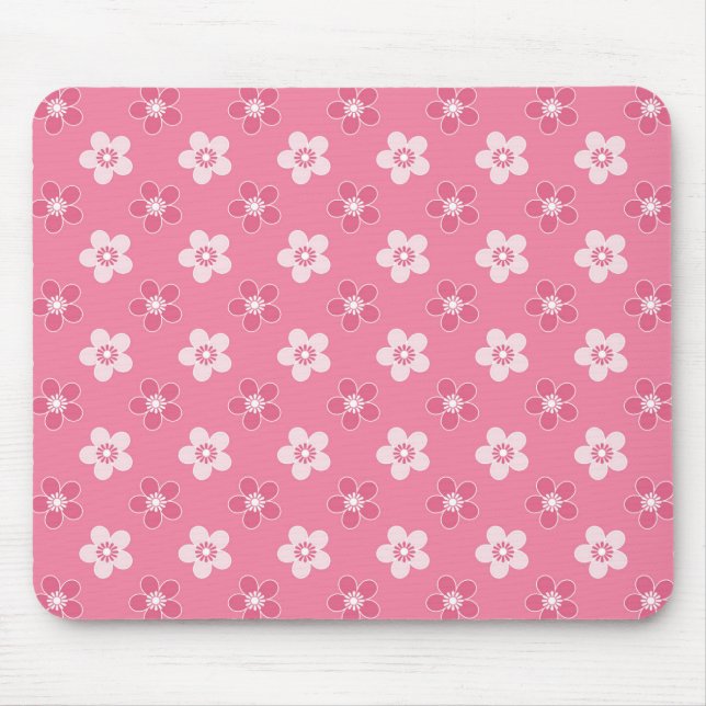Mousepad simples padrão floral sólido rosa retrofluxo peque (Frente)