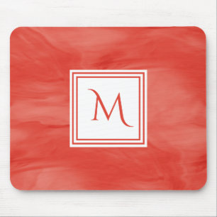 Mousepad Simples Vermelho Laranja Sutil Marble Monograma Mo