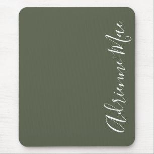 Mousepad Simply Elegant Name Dark Chive Green Personalized