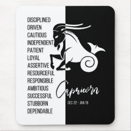 Mousepad Sinal Bloco Básico de Capricórnio Zodiac, Preto e
