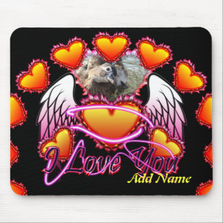 Mousepad Sinal de 3 Corações Asas de Anjo Eu Te Amo.