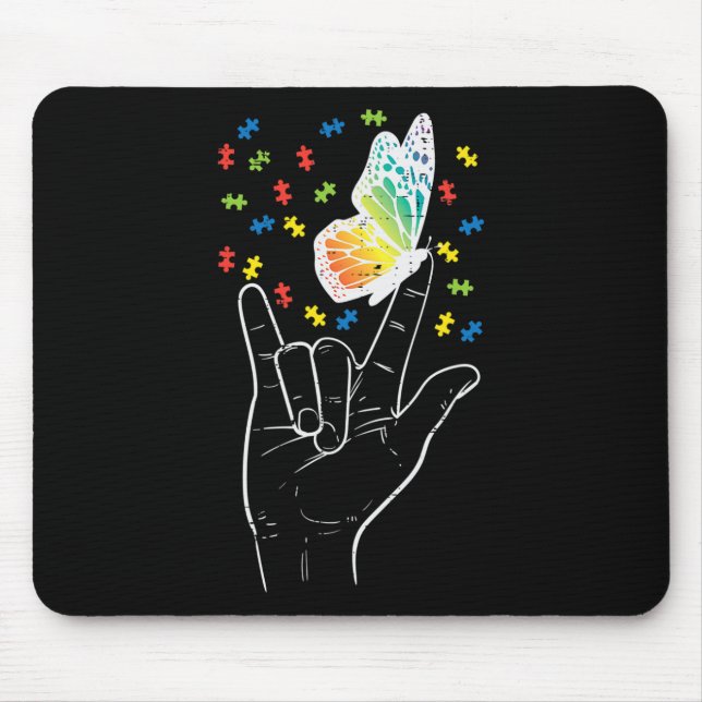 Mousepad Sinal de amor Borboleta Quebra-cabeça Autismo Cons (Frente)