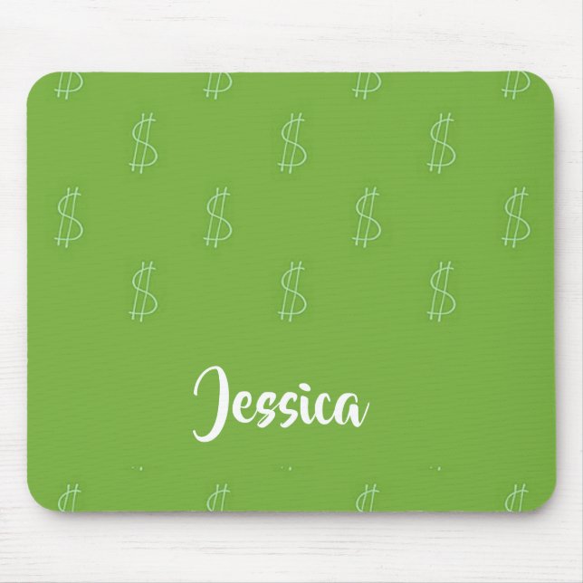 Mousepad Sinal de dólar branco em verde (Frente)