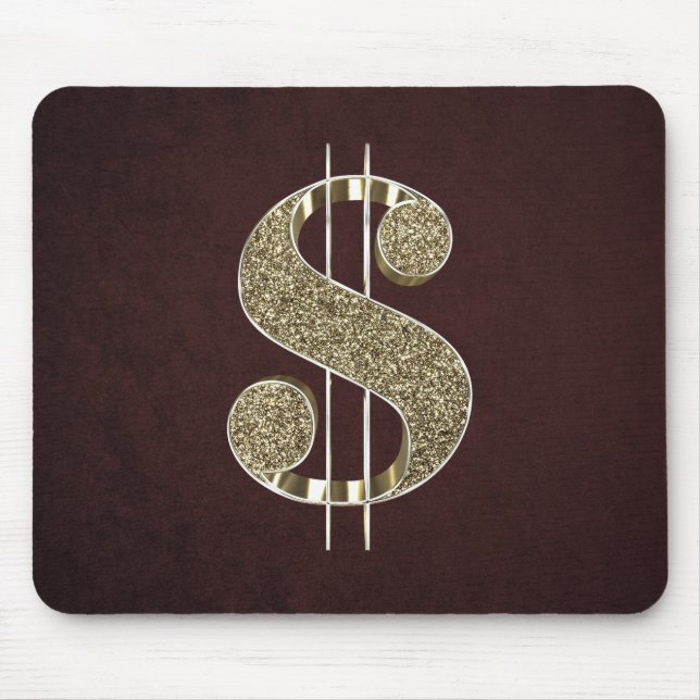 Mousepad Sinal de dólar Dourado de Bling 3D (Frente)