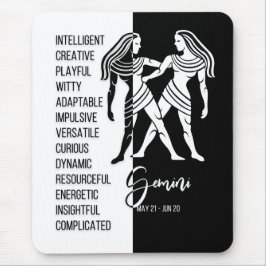 Mousepad Sinal de Gemini Zodiac Mousepad, Preto e Branco