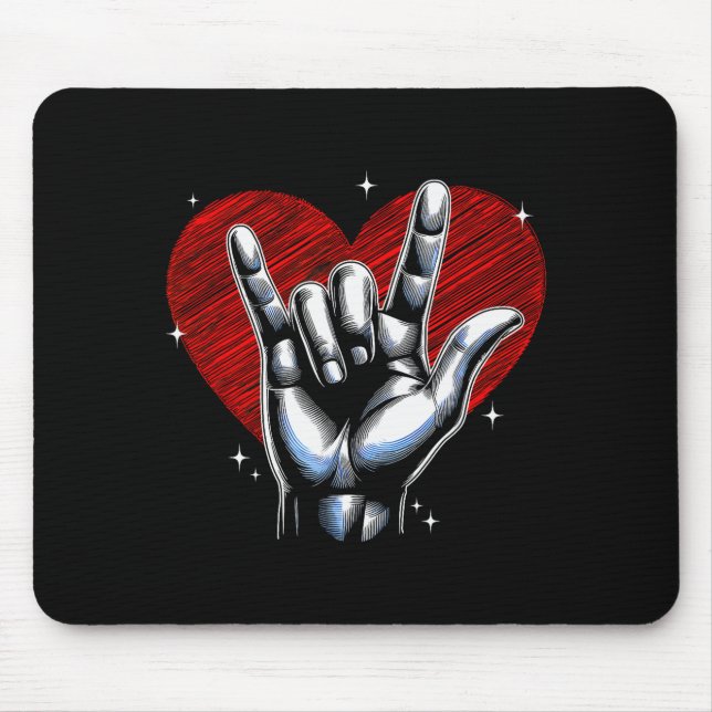 Mousepad Sinal de Mão Eu Te Amo Asl Coração Mulheres Crianç (Frente)