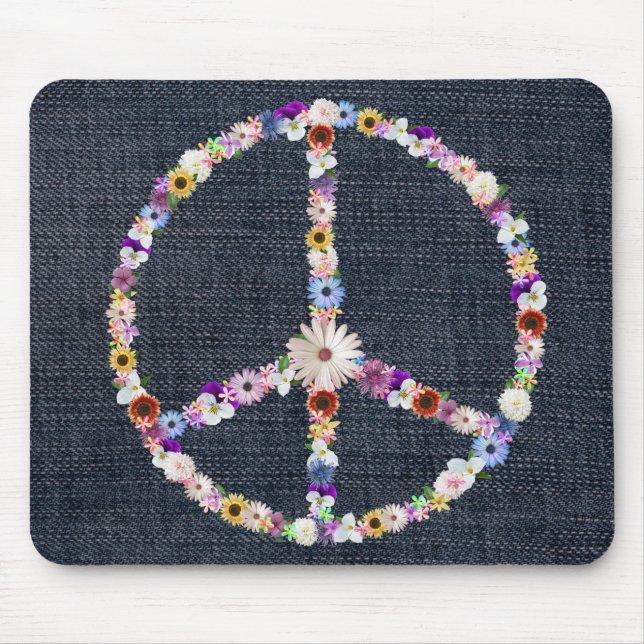 Mousepad sinal de paz floral em denim (Frente)