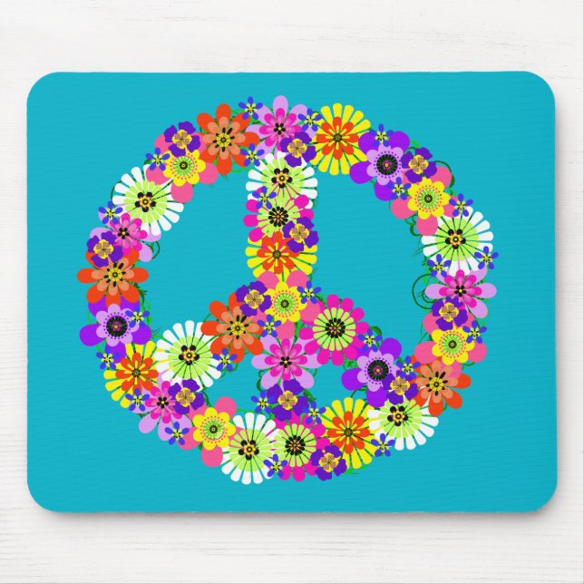 Mousepad Sinal de Paz Floral na Turquesa (Frente)