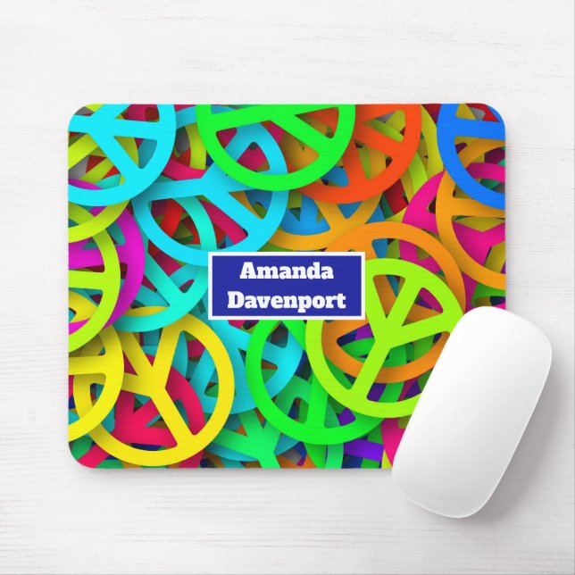 Mousepad Sinal de Paz Padrão Groovy Sessenta Vibe (Com mouse)