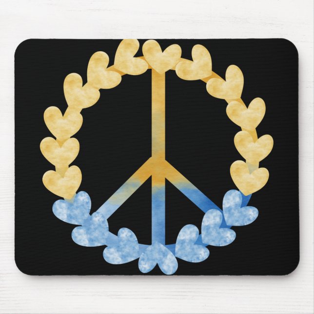 MOUSEPAD SINAL DE PAZ UCRANIANO AZUL E AMARELO COM CORAÇÕES (Frente)