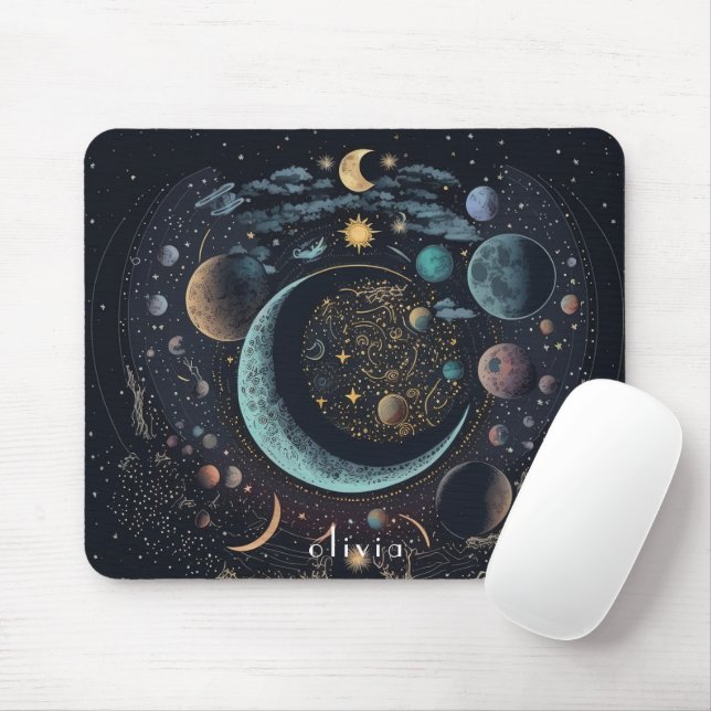 Mousepad sinal do zodíaco dourado e preto  (Com mouse)