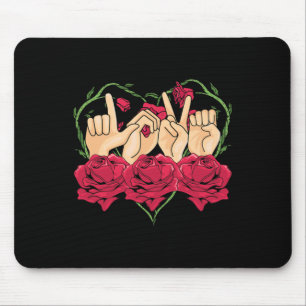 Mousepad Sinal Idioma Rosa Coração Sensibilização Asl Pesso