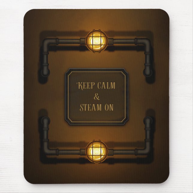 Mousepad Sinal industrial Steampunk "Manter Calmo e Vapor" (Frente)