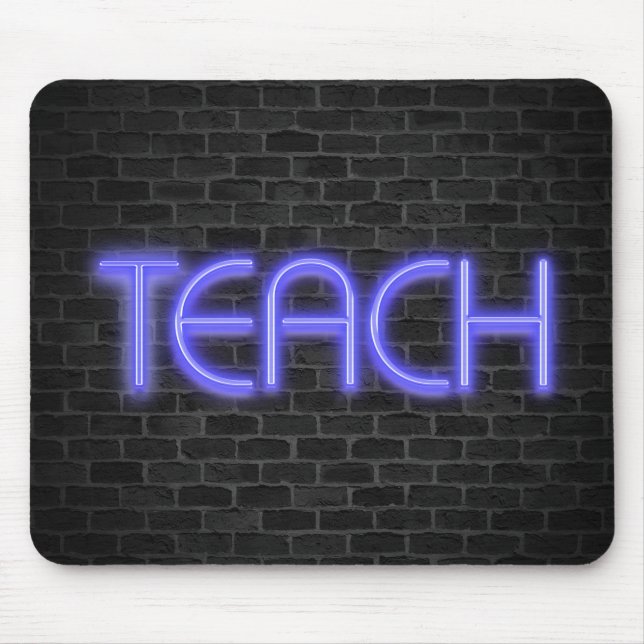 Mousepad sinal TEACH de neon brilhante no tijolo (Frente)