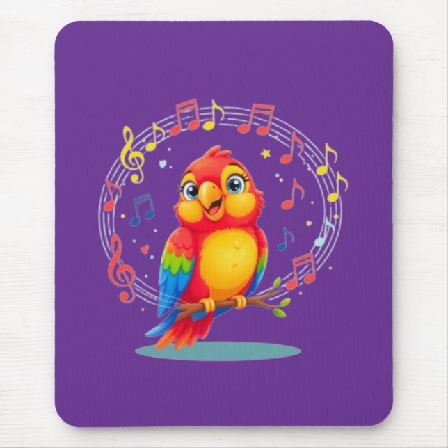 Mousepad **Singing Parrot – Cute Parrot Singing Illustratio (Frente)