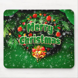 Mousepad Sinos Dourados de Natal Feliz Verde