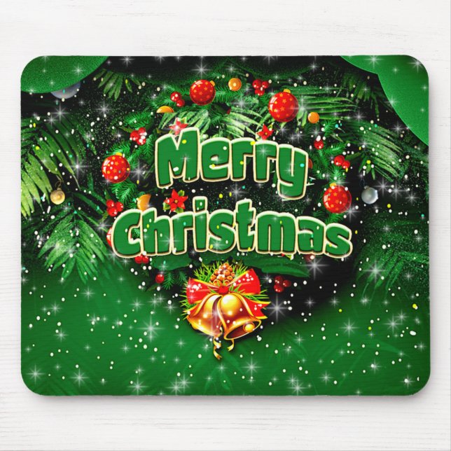Mousepad Sinos Dourados de Natal Feliz Verde (Frente)