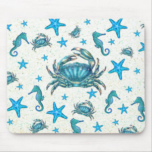 Mousepad Siri Azul de Praia Moderna Estrela do Mar Cavalo-M
