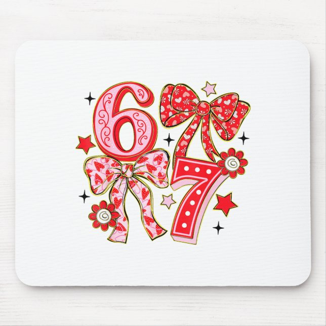 Mousepad Six Seven 67 Meme Coquette Bow 6 7 Valentines Day  (Frente)
