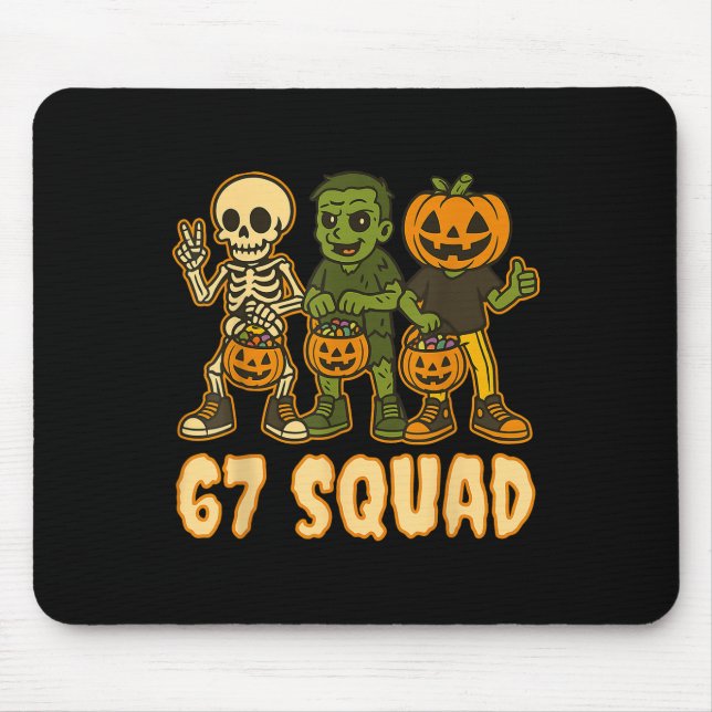 Mousepad Six Seven 67 Squad Skeleton Pumpkin Halloween Boys (Frente)