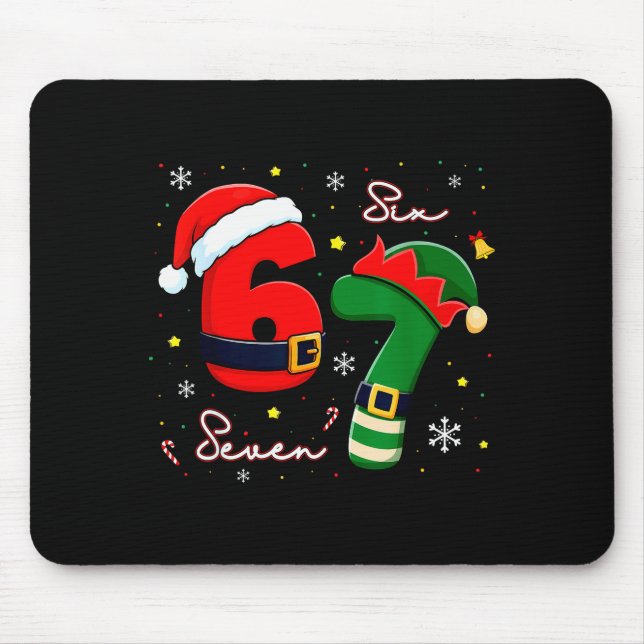 Mousepad Six Seven 6 7 Meme Gen Alpha Slang Christmas Santa (Frente)